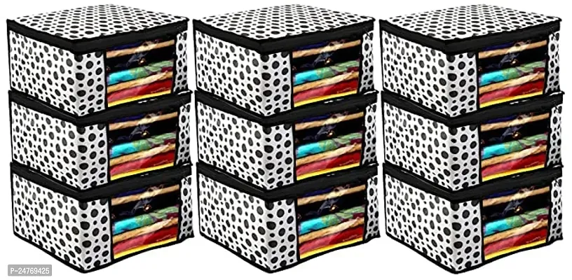 Sway Zone Polka Dots Printed Cloth Organiser Storage Bag, Non-Woven Wardrobe Clothing Covers with Zip | Multicolor | Pack of 9