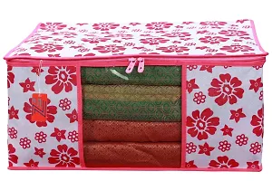 Printed Non-Woven Saree Cover | Cloth Storage | Organizer With Transparent Window | Saree Covers For Storage|aree Packing Covers For Wedding (Pink  White)-thumb4