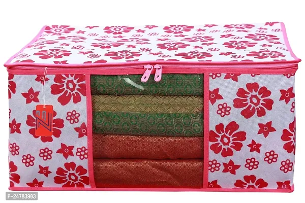 Printed Non-Woven Saree Cover | Cloth Storage | Organizer With Transparent Window | Saree Covers For Storage|aree Packing Covers For Wedding (Pink  White)-thumb5