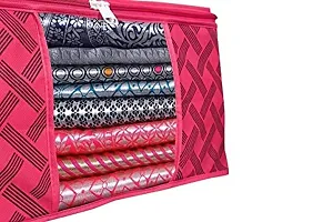 Printed Non-Woven Saree Cover | Cloth Storage | Organizer With Transparent Window | Saree Covers For Storage|aree Packing Covers For Wedding (Red)-thumb3