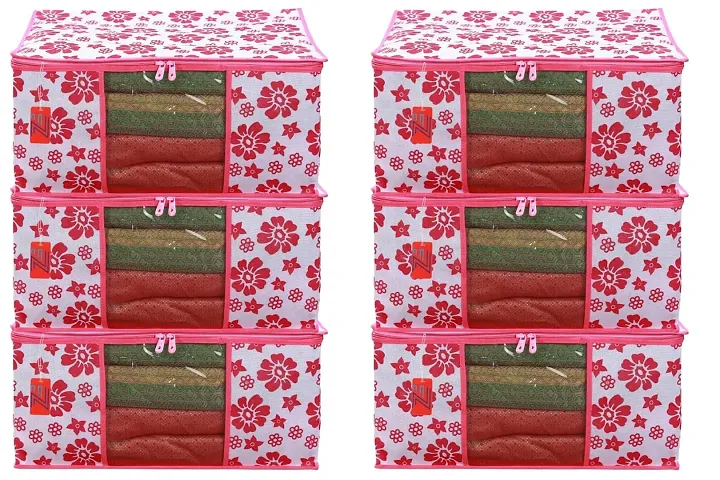 Non-Woven Saree Cover | Cloth Storage | Organizer With Window | Saree Covers For Storage|aree Packing Covers For Wedding (Pink White)