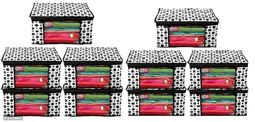 Sway Zone Polka Dots Printed Cloth Organiser Storage Bag, Non-Woven Wardrobe Clothing Covers with Zip | Multicolor | Pack of 10