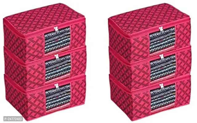 Printed Non-Woven Saree Cover | Cloth Storage | Organizer With Transparent Window | Saree Covers For Storage|aree Packing Covers For Wedding (Red)-thumb0