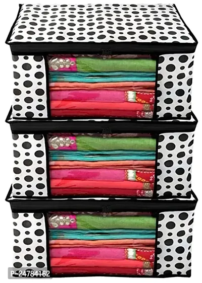 Sway Zone Polka Dots Printed Cloth Organiser Storage Bag, Non-Woven Wardrobe Clothing Covers with Zip | Multicolor | Pack of 3-thumb0