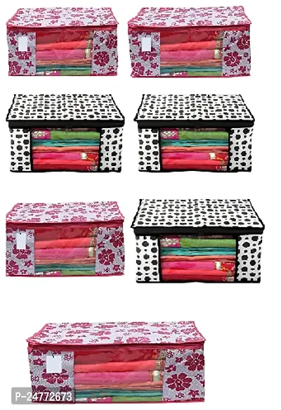 Sway Zone Polka Dots Printed Cloth Organiser Storage Bag, Non-Woven Wardrobe Clothing Covers with Zip | Multicolor | Pack of 7