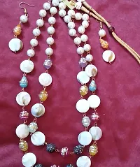 Long brass pearl and stones jewellery set for women-thumb1