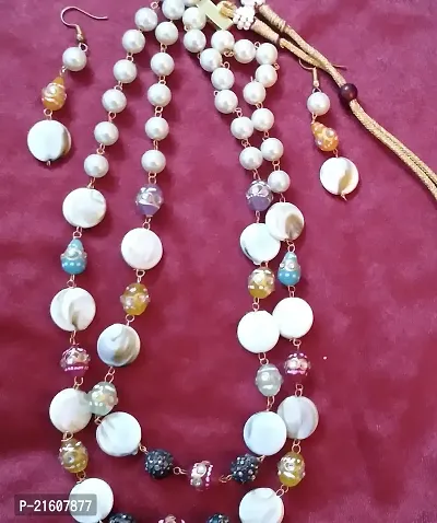 Long brass pearl and stones jewellery set for women-thumb2