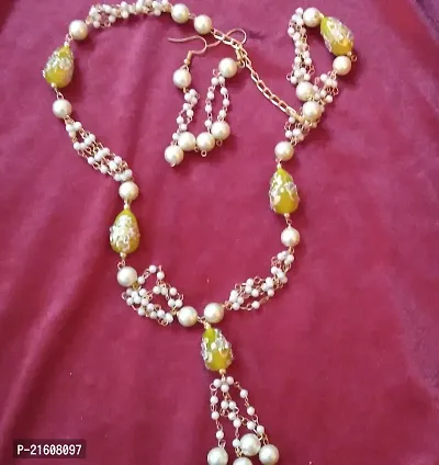 Brass pearl and stones jewellery set for women-thumb2