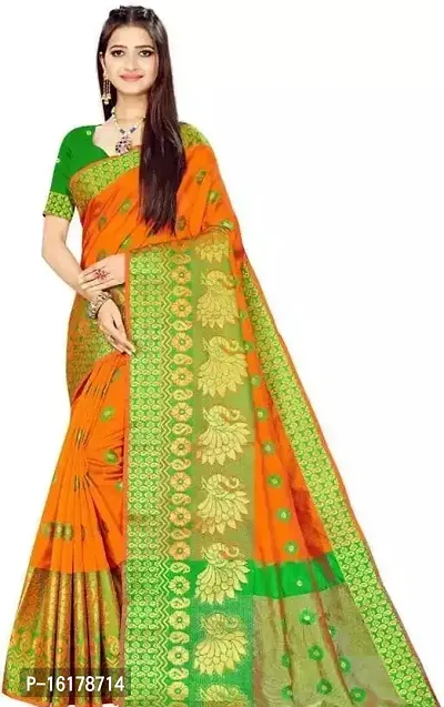 Stylish Art Silk Orange Jacquard Saree with Blouse Piece For Women