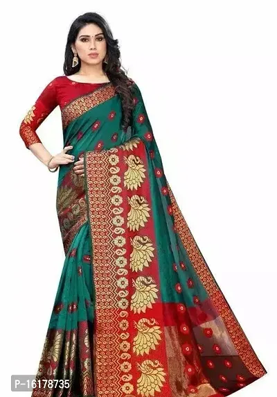 Stylish Art Silk Green Jacquard Saree with Blouse Piece For Women-thumb0