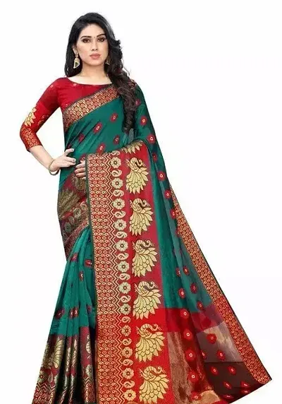 Beautiful Silk Blend Jacquard Saree with Blouse piece