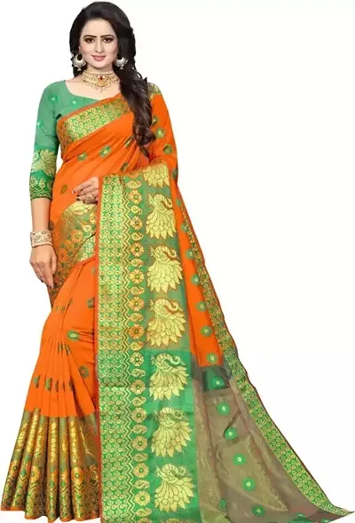 Banarasi Cotton Silk Sarees With Blouse Piece