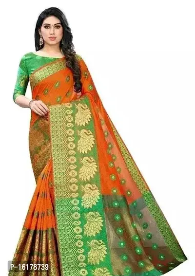 Stylish Art Silk Orange Jacquard Saree with Blouse Piece For Women