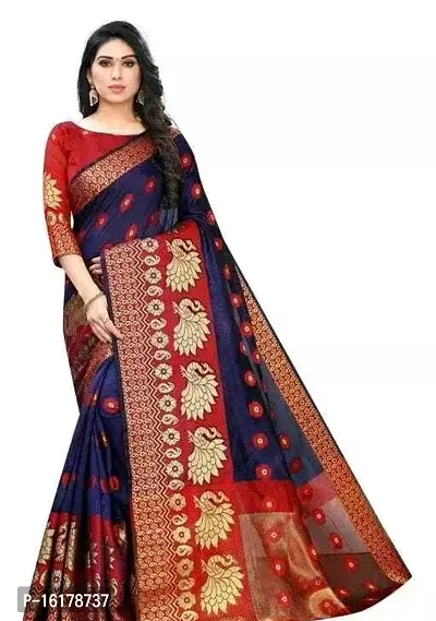 Stylish Art Silk Blue Jacquard Saree with Blouse Piece For Women-thumb0