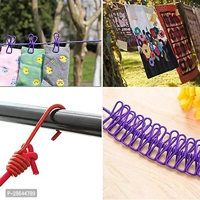 Adjustable Plastic Clothesline Laundry Line  Clothes  Rope with 12pcs Clothespins-thumb3