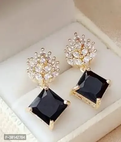 Black Artificial Gemstone Golden Earrings For Women-thumb0