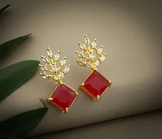 Red Artificial Gemstone Golden Earrings For Women-thumb3