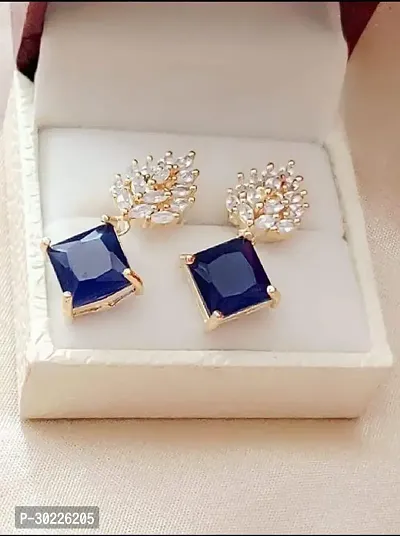 Blue Artificial Gemstone Golden Earrings For Women-thumb0