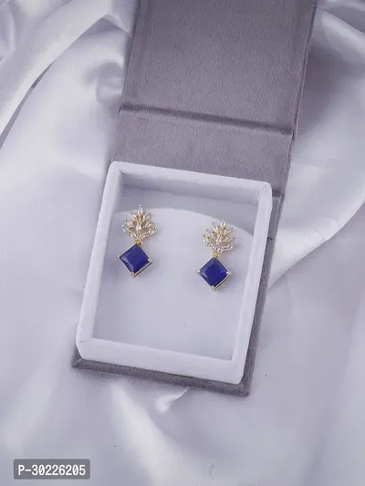 Blue Artificial Gemstone Golden Earrings For Women-thumb3