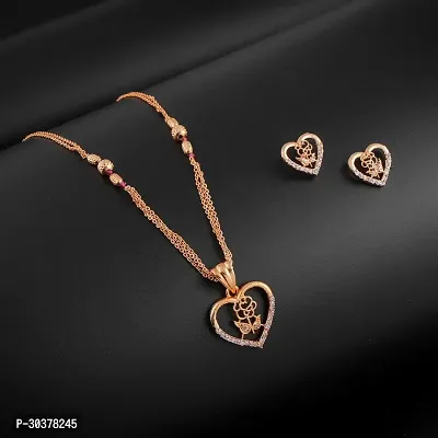 Fancy Heart Shape Rose Gold Plated Pendant Chain With Earings-thumb0