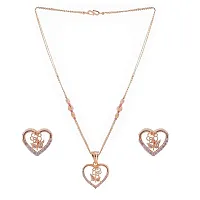 Fancy Heart Shape Rose Gold Plated Pendant Chain With Earings-thumb1