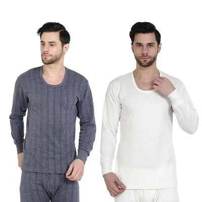 Zeffit Men's Solid Full Sleeve Top Thermal Combo /Upper Wear/Regular Fit Combo Set With Different Color- Navy  White