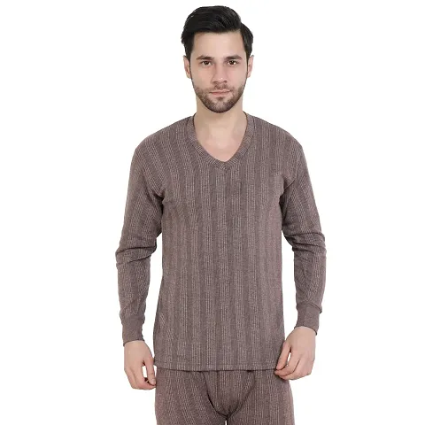 Buy Stylish Grey Cotton Blend Solid V-neck Thermal Set For Men