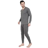 Stylish Cotton Solid Grey Thermal Top And Pyjama Set For Men-thumb2