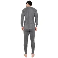 Stylish Cotton Solid Grey Thermal Top And Pyjama Set For Men-thumb1