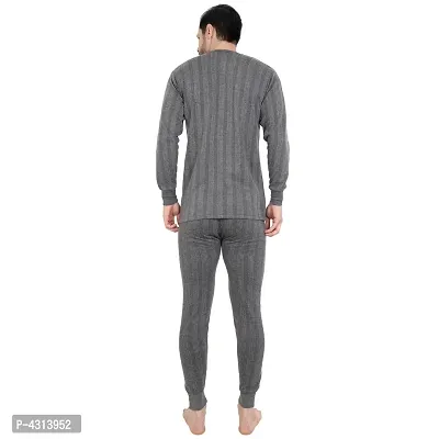 Stylish Cotton Solid Grey Thermal Top And Pyjama Set For Men-thumb2