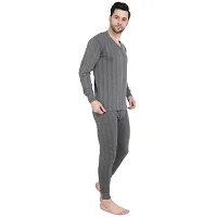 Stylish Cotton Solid Grey Thermal Top And Pyjama Set For Men-thumb3