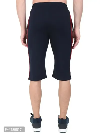 Navy Blue Cotton Blend 3 4Th Shorts For Men-thumb3