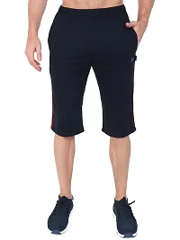 Navy Blue Cotton Blend 3 4Th Shorts For Men-thumb1