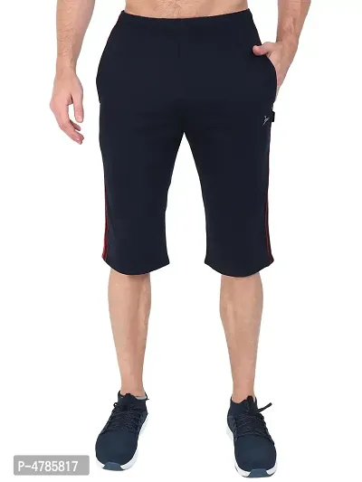 Navy Blue Cotton Blend 3 4Th Shorts For Men-thumb2
