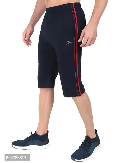 Navy Blue Cotton Blend 3 4Th Shorts For Men-thumb0