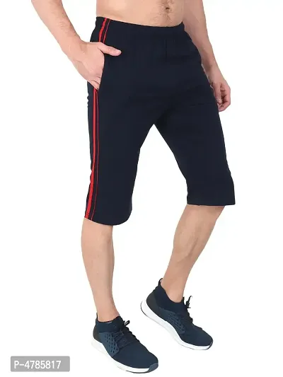 Navy Blue Cotton Blend 3 4Th Shorts For Men-thumb4