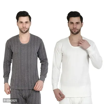 Zeffit Men's Solid Full Sleeve Top Thermal Combo /Upper Wear/Regular Fit Combo Set With Different Color- Grey  White-thumb0