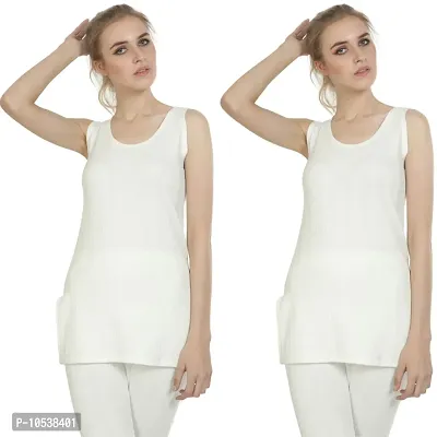 Elegant Cotton Blend Winter Solid Sleeveless Thermal Tops For Women- Pack Of 2-thumb0