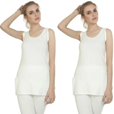 Elegant Cotton Blend Winter Solid Sleeveless Thermal Tops For Women- Pack Of 2