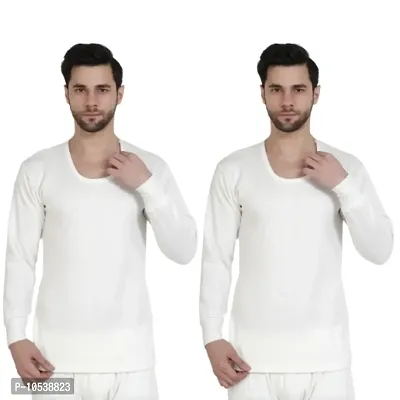 Stylish White Cotton Blend Solid Thermal Tops For Men- Pack Of 2-thumb0