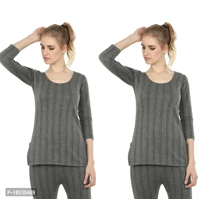 Elegant Cotton Blend Winter Solid Thermal Tops For Women- Pack Of 2-thumb0