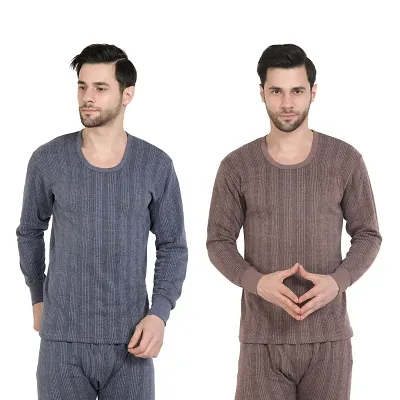 Zeffit Men's Solid Full Sleeve Top Thermal Combo /Upper Wear/Regular Fit Combo Set With Different Color- Navy  Coffee
