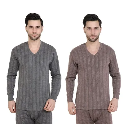 Zeffit Men's Solid Full Sleeve Top Thermal Combo /Upper Wear/Regular Fit Combo Set With Different Color- Grey  Coffee