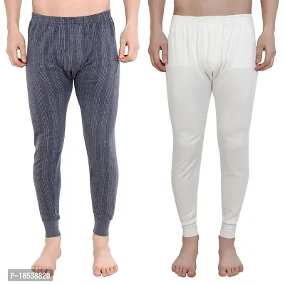 Stylish Cotton Blend Solid Thermal Bottoms For Men- Pack Of 2-thumb0