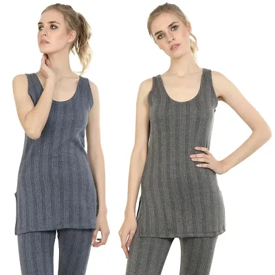 Elegant Cotton Blend Winter Solid Sleeveless Thermal Tops For Women- Pack Of 2