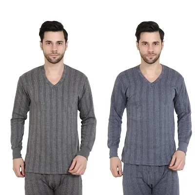 Zeffit Men's Solid Full Sleeve Top Thermal Combo /Upper Wear/Regular Fit Combo Set With Different Color- Grey  Navy