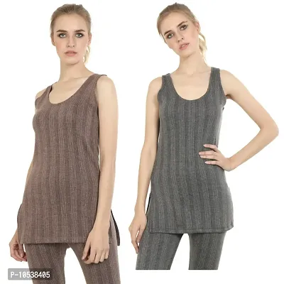 Elegant Cotton Blend Winter Solid Sleeveless Thermal Tops For Women- Pack Of 2-thumb0