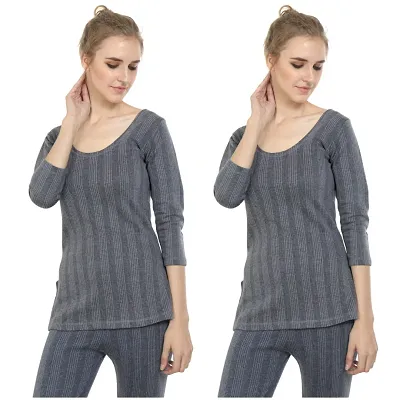 Elegant Cotton Blend Winter Solid Thermal Tops For Women- Pack Of 2