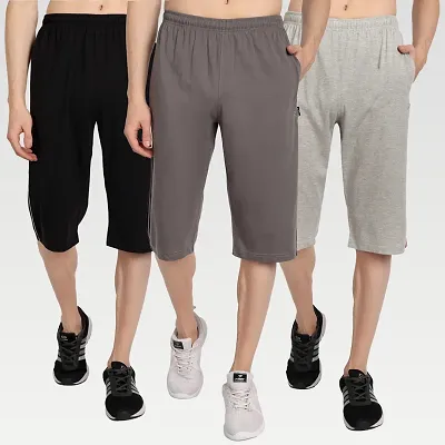 Cheap Men Casual Beach Holiday Three Quarter Length Pants Side Pockets  Cargo Style Sports Short Trousers | Joom