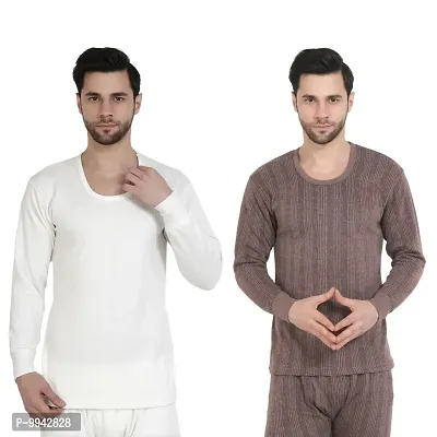 Zeffit Men's Solid Full Sleeve Top Thermal Combo /Upper Wear/Regular Fit Combo Set With Different Color- White  Coffee-thumb0